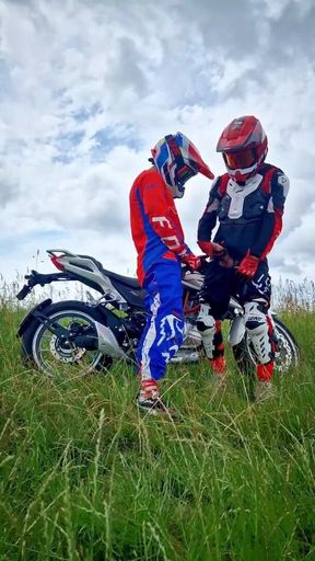 Hot Motocross Boys Cum Near Motorcycle