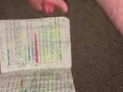 Bear cums on his school books