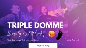 Triple Domme Sweaty Foot and Stiletto Worship