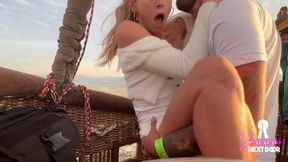 Petite blonde babe swallows in horny public pyramid sex