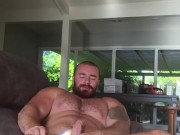 HUGE Dick Bodybuilder Flex and Jerk Off on Couch. Hot Alpha Musclebear Sexy