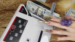 Findom: Cash Goddess Counts cash and Makes You Worship Her Cleavage and Feet