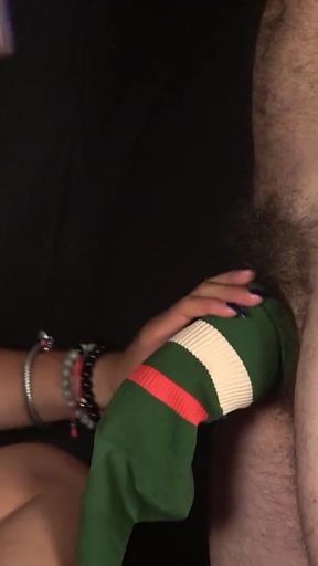 Must-share moment from &quot;This is an authentic sockjob cumming inside and my stepsister sucked the cum. Hairy veiny cock&quot;