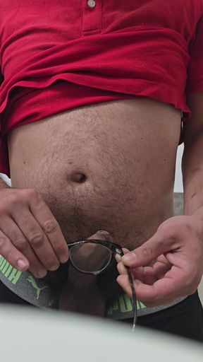 Early morning cum with glasses