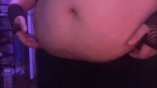 20 yr older trans fellow plays with getting bigger tummy (with music)