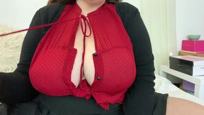 Busty BBW slowly unbuttons and reveals tits