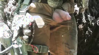 Hairy Bear Pisses Outdoors and Shows Off Uncut Cock
