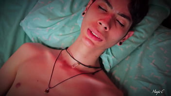 Hot Skinny Twink Jerking His Big Cock And Playing With His Precum And Cum