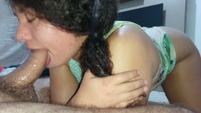 DEEP THROAT, PUNCHING THE STALK OF THE CUCKOLD'S COCK, SHAKING HIS ASS