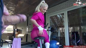 Skinny athletic blonde fucked in gym
