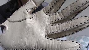 Beige Leather Gloves with a Strong Leather Scent on Your Face, Lady Victoria Valente