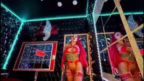 Curvy ginger dominates in dungeon with huge tits and ass