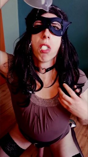 sissy trying what it's like to be covered fully in cum, using own collected cum to look like after bukkake
