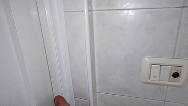 She takes me to the toilet of the beach bar to have her ass opened, then she jerks me off until I cum