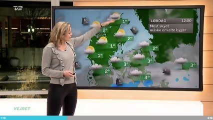 Weather woman Cecilie Hother of TV2 Danmark jer down challange