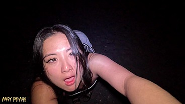 Public Pussy Eating & Blowjob ON THE BEACH at night time
