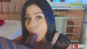I want it in my mouth first, all the way down my throat; then I want it in my pussy, deep inside; and I want it hard in my asshole—pump me!