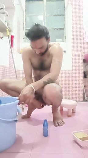 Self Body Massage with Morning Bath Enjoy Indian Man