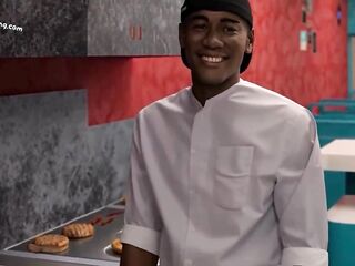 Curvy Aged Waitress Bangs Her BBC Chef - CG Animation