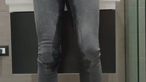 I pissed in my jeans and panties cleaning the mirror