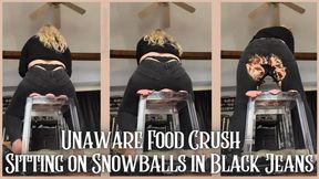 Unaware Food Crush - Sitting on Snowballs in Black Jeans - Dessa Cado - Denim - Food Play - Barefeet