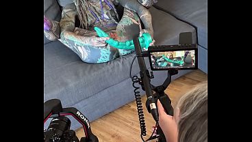BTS of ANAL DAP 3some with two HUGE black cocks and tattooed pornstar
