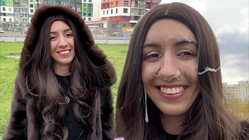 Girl in Fur Coat Thanks Guy for Helping With Broken Car and Lets Him Cum on Face - Katty West