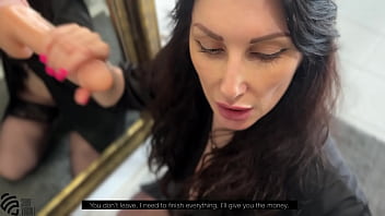 Big Boobs Brunette Sucks Dick and Dildo at the Mirror