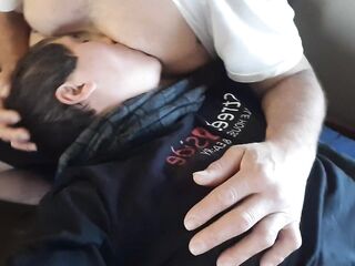 Suckling on Stepdads Breasts whilst home alone