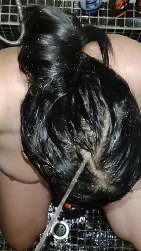 Washing Cum off Her Face with Piss