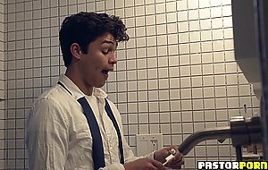 Twink strokes his thick cock jackhammering his buddy