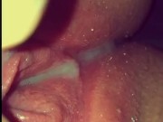 Pushing his big deep cum out my bbw pussy