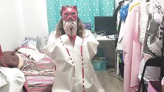 vinyl Cat Priestess Miko Sissy Costume Play does Breathplay and Vib