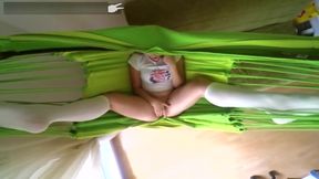 CODEFUCK sexy solo in green hammock masturbate in stockings fingering pussy