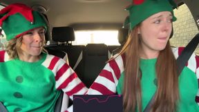 Nadia Foxx & Serenity Cox as Horny Elves cumming in drive thru with remote controlled vibrators / 4K