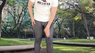 Twink strokes monster cock to a huge hands-free cumshot outdoors