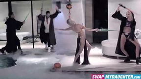 Sword fighting with blonde Chloe Temple and our stepdads turned into cock sucking and pussy plowing