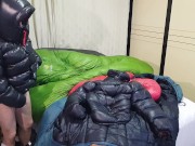 Cum my Shiny nylon jacket Overfilled