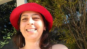 My wife is masturbating naked in the front yard.