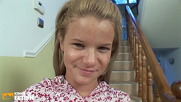 Blonde teen gets her bush licked and pounded in different positions by a horny guy
