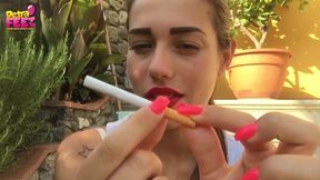 Dose of nicotine for stunning brunette