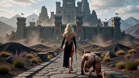 nordic slave mistress taken by dark warriors in ancient castle [ai generated]