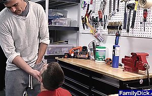 Stepdad catches twink playing with tools and fucks him