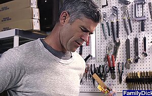 Stepdad catches twink playing with tools and fucks him