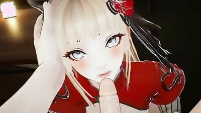 Blonde Anime Babe Amelia deepthroats and gets creampied by a huge cock in HD