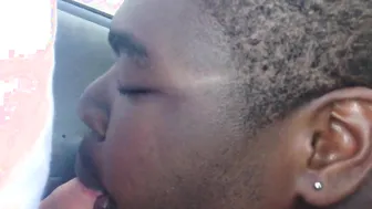 Chubby guy gets interracial blowjob in public parking lot