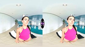 Vixi Rafi plays a hot game of solo fun in the spa with her VR partner