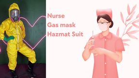 nurse gas mask and hazmat suit