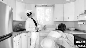 atomic bombshell: 50s tmilf milkman fuck in b&w