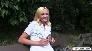 Euro girl Bozena gains cash and gets pussy fucked by the fake agent in bushes